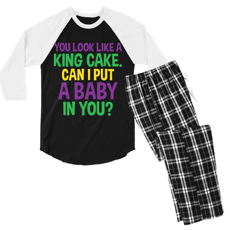 Mens Funny Mardi Gras  You Look Like A King Cake Men's 3/4 Sleeve Pajama Set | Artistshot