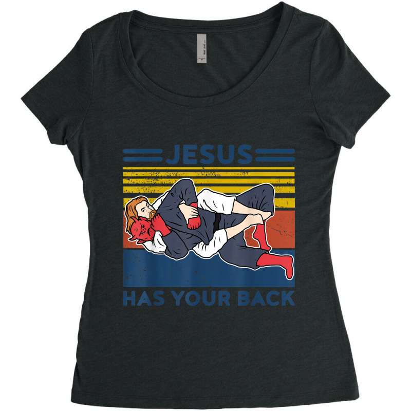 Jiu Jitsu S Jesus Has Your Back Mens Bjj Mma Jujitsu Women's Triblend Scoop T-shirt by TyDesign | Artistshot