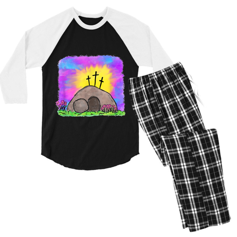 Tie Dye Jesus Cross Funny Christian Easter Day Religious Mask Men's 3/4 Sleeve Pajama Set by Aria-Proctor | Artistshot