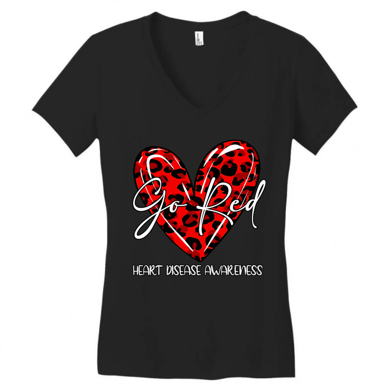 Go Red For Womens Heart Disease Awareness Month Leopard Women's V-Neck T-Shirt by moonlight2270 | Artistshot