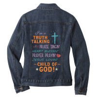 Truth Praise Blessing Pray Child Of God Christian Music Vintage Retro Ladies Denim Jacket | Artistshot