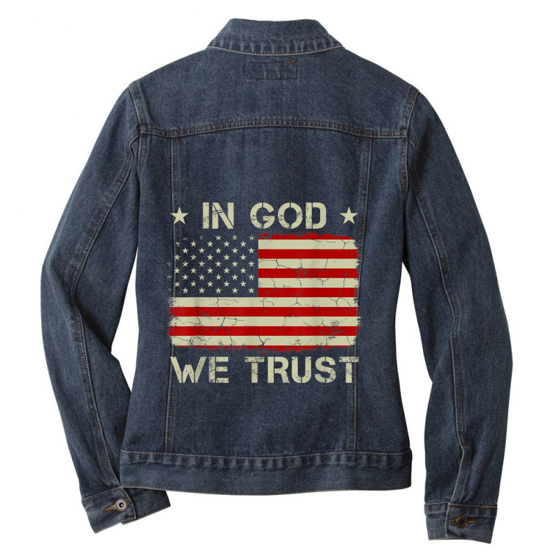 Vintage Old American Flag In God We Trust Christian Vintage Ladies Denim Jacket by Aria-Proctor | Artistshot