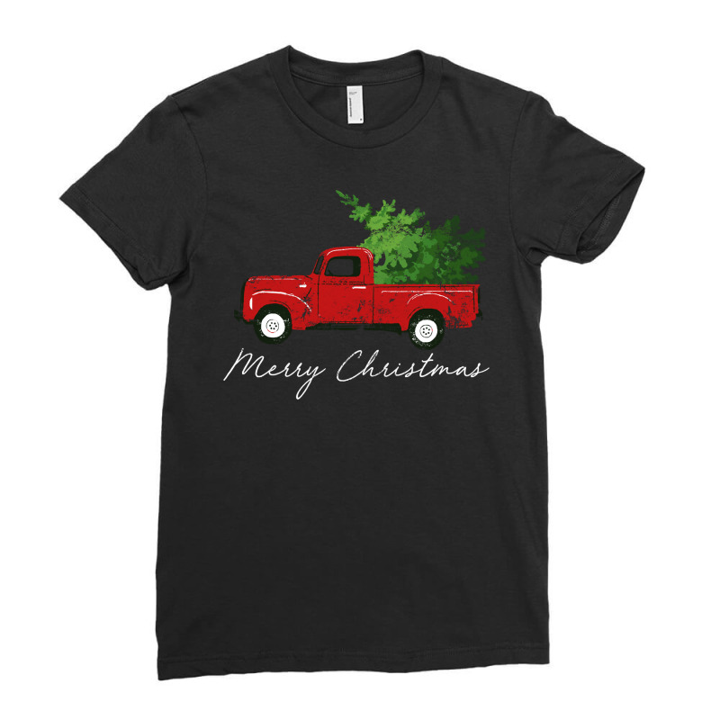 Vintage Wagon Christmas Long Sleeve Shirt   Tree On Truck Ladies Fitted T-Shirt by ChristineWeber89 | Artistshot