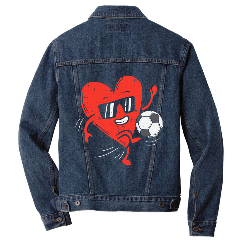 Heart Playing Soccer Valentines Day Football Girls Boys Men Denim Jacket | Artistshot