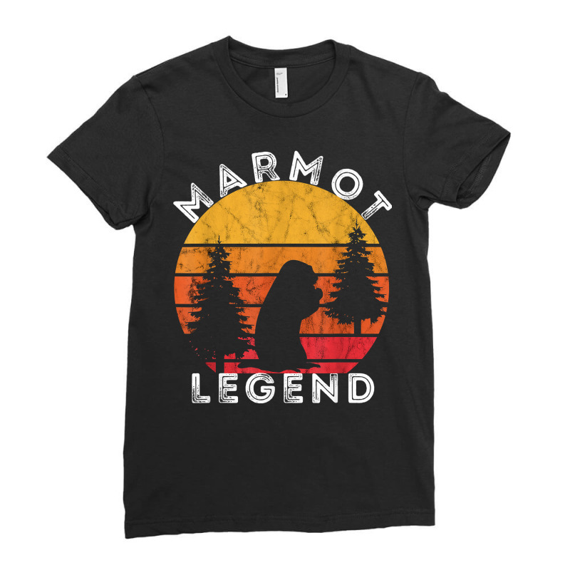 Marmot Legend Woodchuck Groundhog Retro Vintage Sunset T Shirt Ladies Fitted T-Shirt by rillanerby | Artistshot