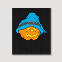 Halloween Jack O Lantern T  Shirt Slouchy Hat Halloween Pumpkin Blue V Portrait Canvas Print | Artistshot