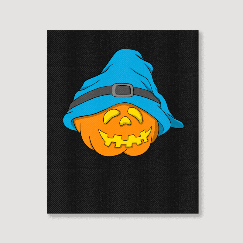 Halloween Jack O Lantern T  Shirt Slouchy Hat Halloween Pumpkin Blue V Portrait Canvas Print | Artistshot