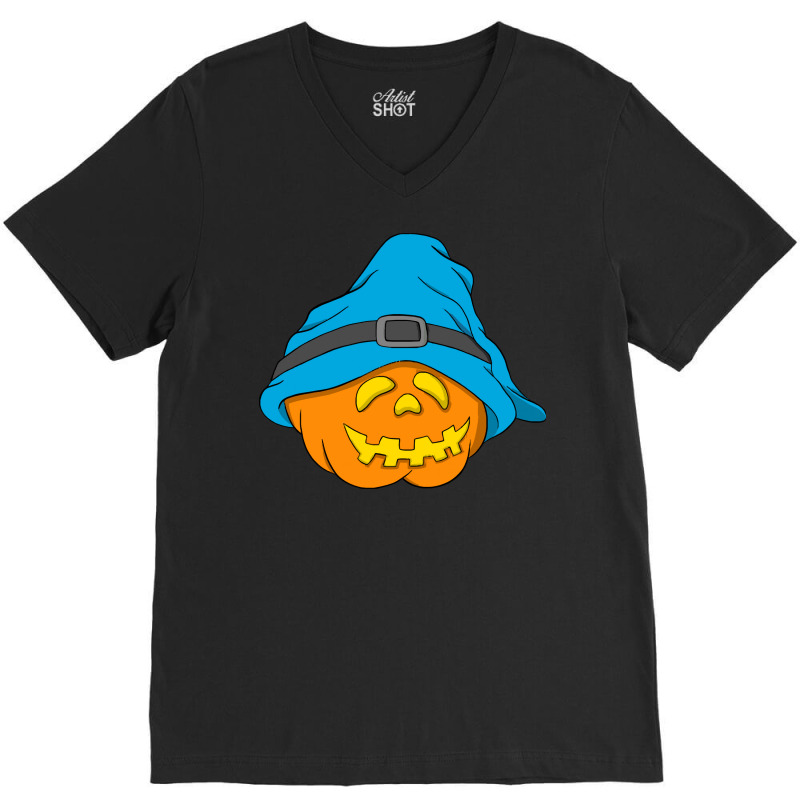 Halloween Jack O Lantern T  Shirt Slouchy Hat Halloween Pumpkin Blue V V-neck Tee | Artistshot