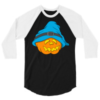 Halloween Jack O Lantern T  Shirt Slouchy Hat Halloween Pumpkin Blue V 3/4 Sleeve Shirt | Artistshot