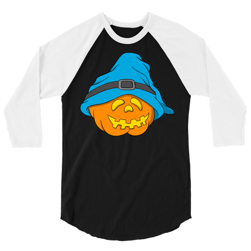 Halloween Jack O Lantern T  Shirt Slouchy Hat Halloween Pumpkin Blue V 3/4 Sleeve Shirt | Artistshot