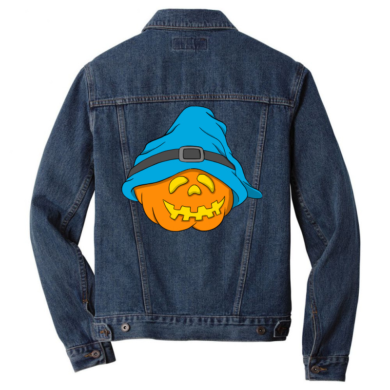 Halloween Jack O Lantern T  Shirt Slouchy Hat Halloween Pumpkin Blue V Men Denim Jacket | Artistshot