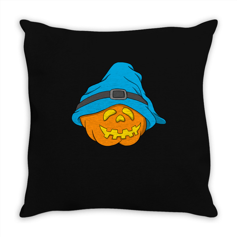 Halloween Jack O Lantern T  Shirt Slouchy Hat Halloween Pumpkin Blue V Throw Pillow | Artistshot