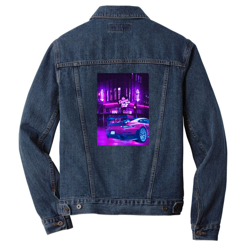 Car Retro Neon Synthwave Men Denim Jacket by Jeff_Nugroho | Artistshot