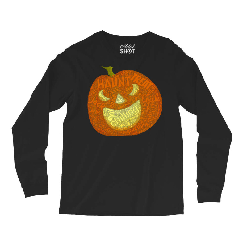 Halloween Pumpkin Face T  Shirt Halloween Pumpkin Word Cloud T  Shirt Long Sleeve Shirts | Artistshot