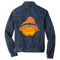 Halloween Pumpkin T  Shirt Slouchy Hat Halloween Pumpkin Orange Versio Men Denim Jacket | Artistshot