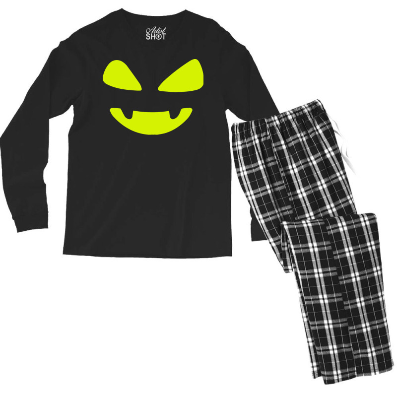 Halloween T  Shirt Big Scary Slime In Black Smiling Halloween Pumpkin Men's Long Sleeve Pajama Set | Artistshot