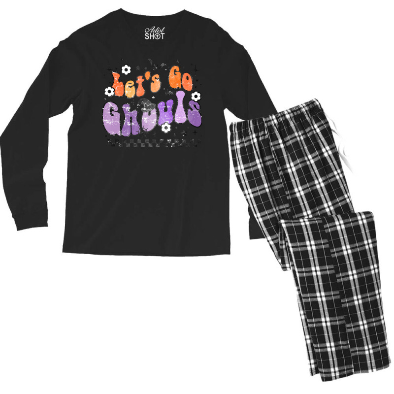 Halloween T  Shirt Cute Retro Halloween Let's Go Ghouls T  Shirt Men's Long Sleeve Pajama Set | Artistshot