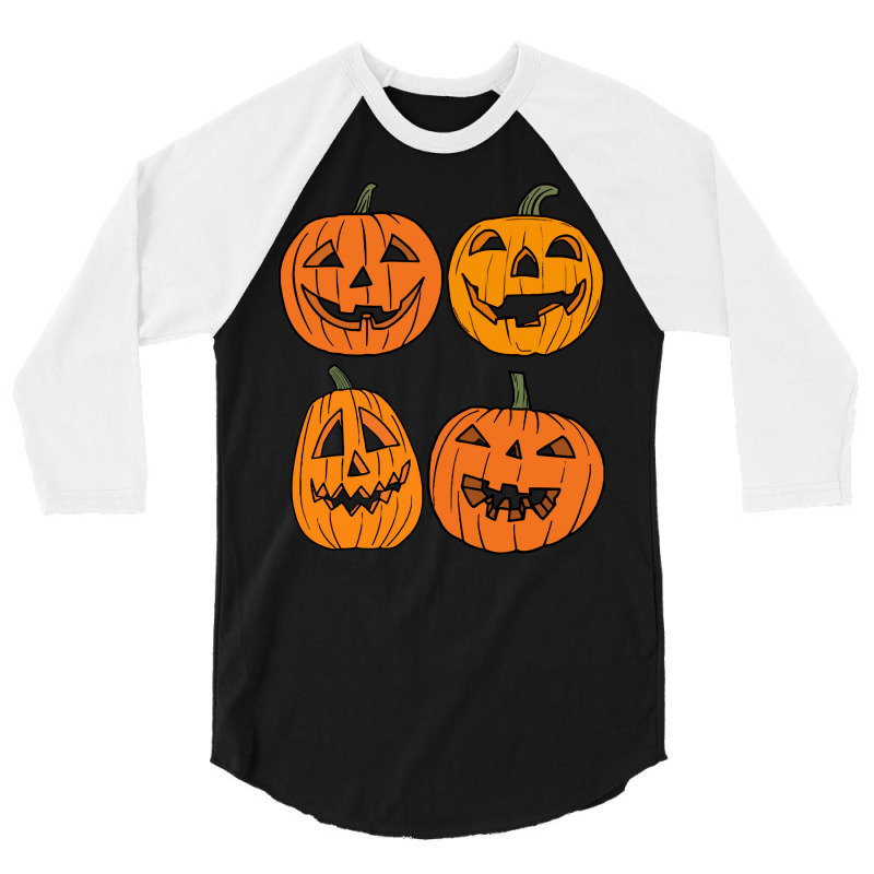 Halloween T  Shirt Four Jack O  Lantern Carved Pumpkins Halloween T  S 3/4 Sleeve Shirt | Artistshot