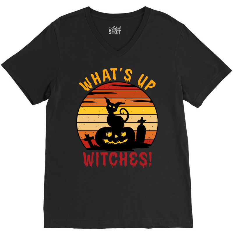 Halloween T  Shirt Funny Halloween What's Up Witches Cat T  Shirt V-neck Tee | Artistshot