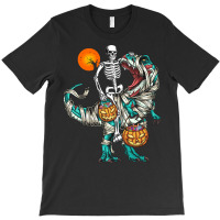 Halloween T  Shirt Halloween Skeleton Riding Mummy Dinosaur T Rex Pump T-shirt | Artistshot