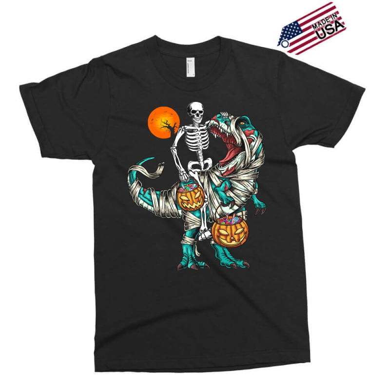 Halloween T  Shirt Halloween Skeleton Riding Mummy Dinosaur T Rex Pump Exclusive T-shirt | Artistshot