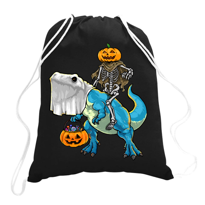 Halloween T  Shirt Halloween T Rex Skeleton Pumpkin T  Shirt Drawstring Bags | Artistshot