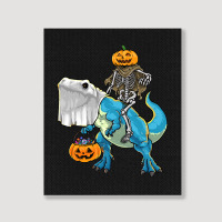 Halloween T  Shirt Halloween T Rex Skeleton Pumpkin T  Shirt Portrait Canvas Print | Artistshot