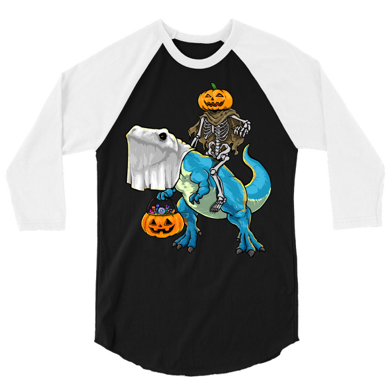 Halloween T  Shirt Halloween T Rex Skeleton Pumpkin T  Shirt 3/4 Sleeve Shirt | Artistshot