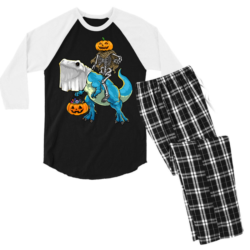 Halloween T  Shirt Halloween T Rex Skeleton Pumpkin T  Shirt Men's 3/4 Sleeve Pajama Set | Artistshot