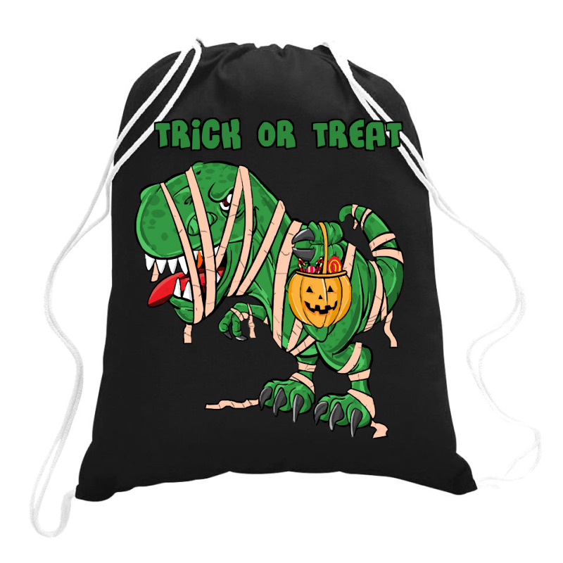 Halloween T  Shirthalloween Dinosaur T Rex Mummy Pumpkin T R I C K O R Drawstring Bags | Artistshot