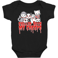 Chillin With My Creeps Cat Horror Serial Killer Halloween T Shirt Baby Bodysuit | Artistshot