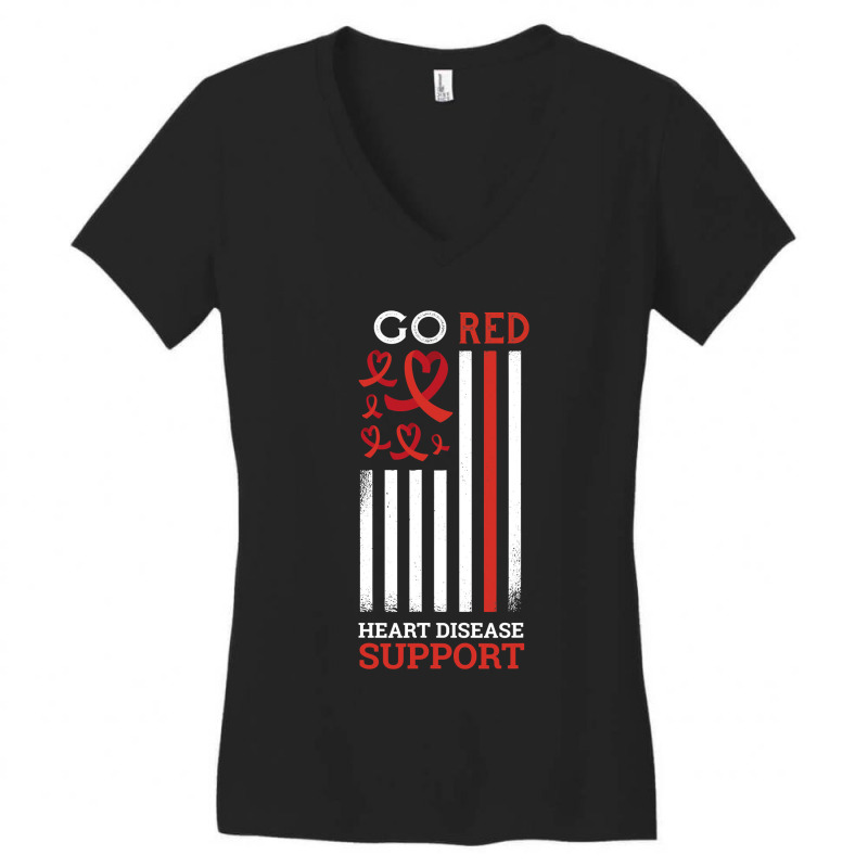 Go Red Heart Disease Support Heart Disease Awareness Gifts Women's V-Neck T-Shirt by moonlight2270 | Artistshot