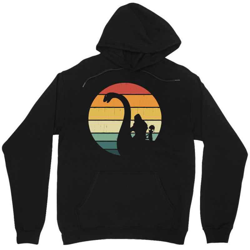 Bigfoot Alien T Shirtbigfoot And Alien Riding Loch Ness Monster T Shir Unisex Hoodie | Artistshot