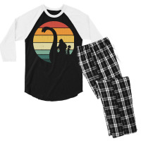 Bigfoot Alien T Shirtbigfoot And Alien Riding Loch Ness Monster T Shir Men's 3/4 Sleeve Pajama Set | Artistshot