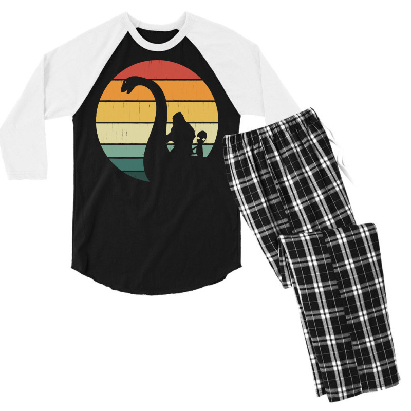 Bigfoot Alien T Shirtbigfoot And Alien Riding Loch Ness Monster T Shir Men's 3/4 Sleeve Pajama Set | Artistshot