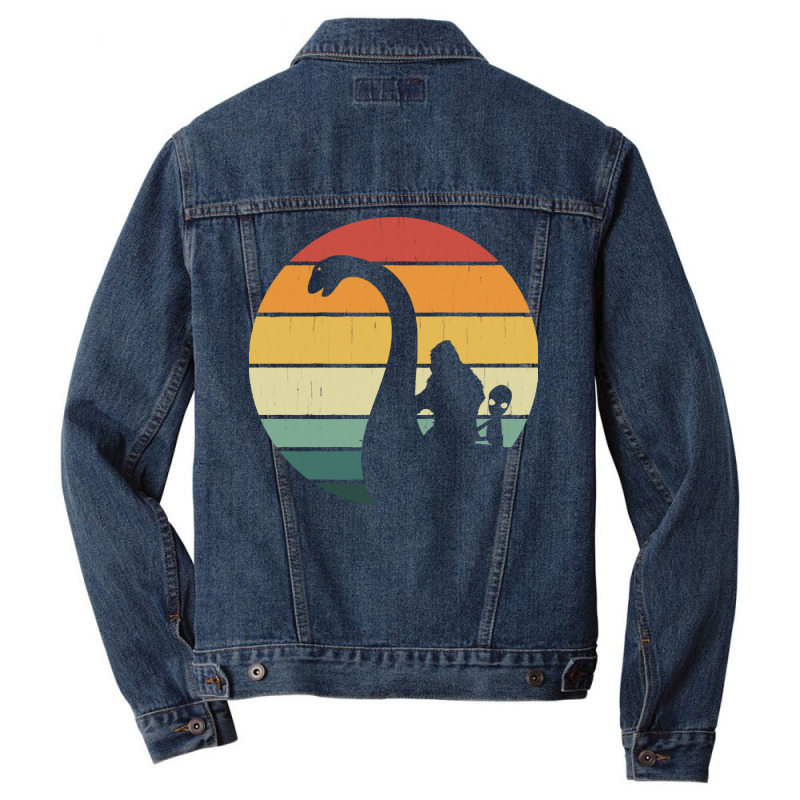 Bigfoot Alien T Shirtbigfoot And Alien Riding Loch Ness Monster T Shir Men Denim Jacket | Artistshot