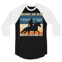 Bigfoot Gift T Shirtbigfoot Riding A Unicorn T Shirt 3/4 Sleeve Shirt | Artistshot