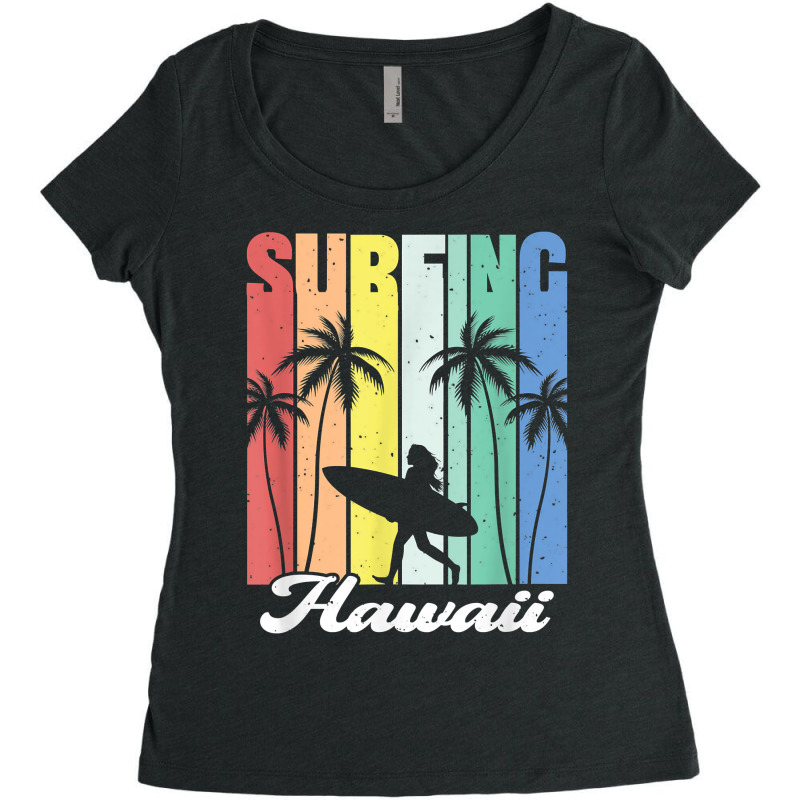 Surfing Hawaii Hawaiian Island Surfer Girl Palm Tree Rainbow T Shirt Women's Triblend Scoop T-shirt by cheesebroughbrensen | Artistshot