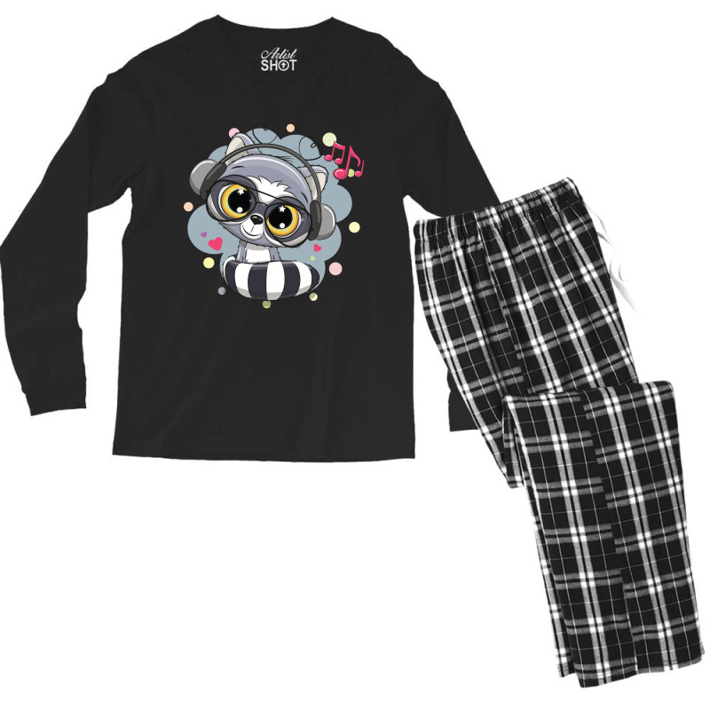 Cartoon Cat Cute Music Men's Long Sleeve Pajama Set | Artistshot