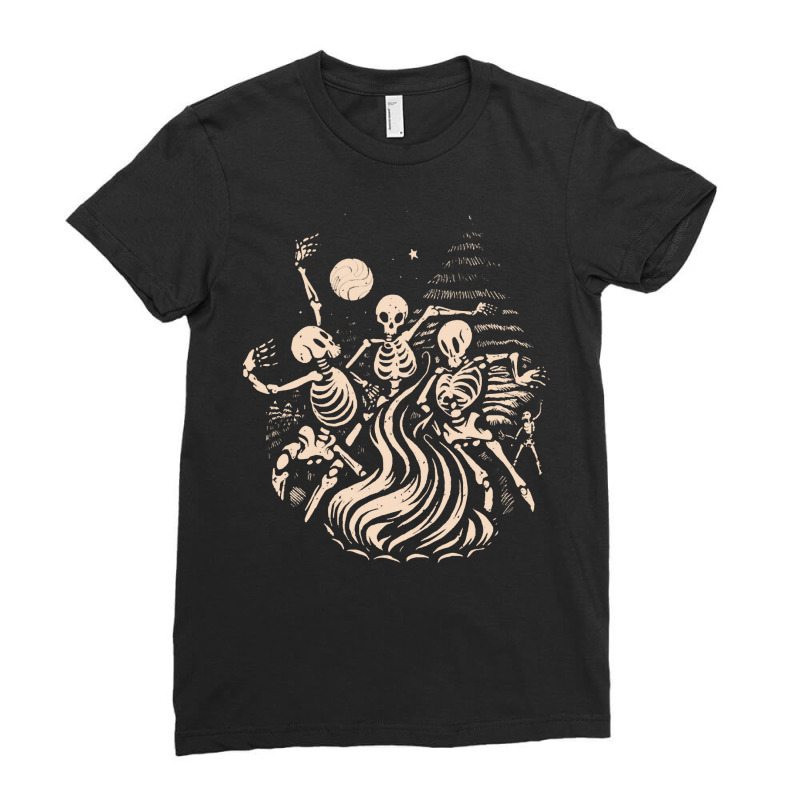 Halloween T  Shirt Skeletons Dancing Around A Fire Under The Moon T  S Ladies Fitted T-Shirt by armunsightly | Artistshot