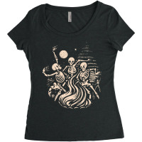 Halloween T  Shirt Skeletons Dancing Around A Fire Under The Moon T  S Women's Triblend Scoop T-shirt | Artistshot