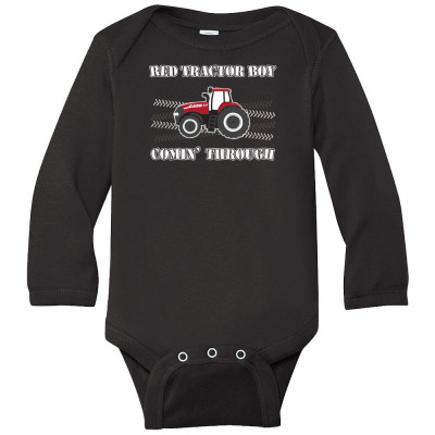 Case Ih Red Tractor Boy Comin' Through Long Sleeve Baby Bodysuit Designed By 4kum