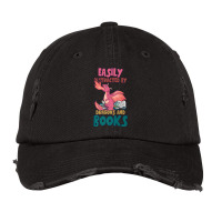 Easily Distracted By Dragon And Books Funny Dragon Designs Gift Men Vintage Cap | Artistshot