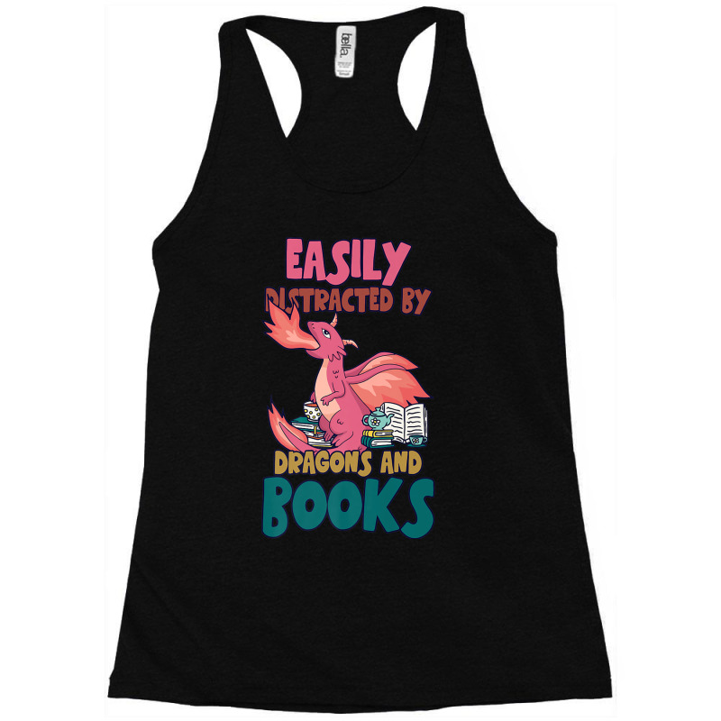 Easily Distracted By Dragon And Books Funny Dragon Designs Gift Men Racerback Tank by HailieDesign | Artistshot