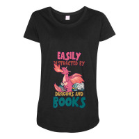 Easily Distracted By Dragon And Books Funny Dragon Designs Gift Men Maternity Scoop Neck T-shirt | Artistshot