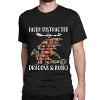 Easily Distracted By Dragon And Books Nerds Men Women Classic T-shirt | Artistshot