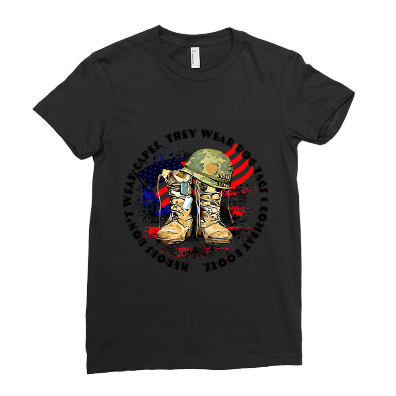 Veteran Us Flag July 4th Heroes Wear Combat Boots Patriotic 490 Ladies Fitted T-Shirt by pester | Artistshot