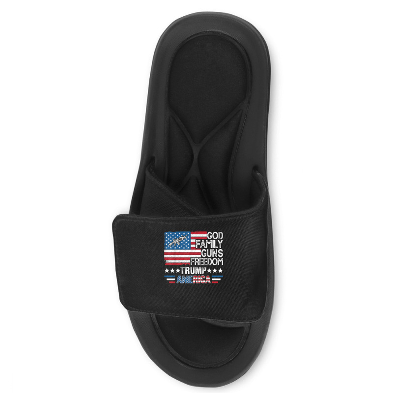 God Family Guns & Freedom Pro Trump 2024 Maga American Flag T Shirt Slide Sandal | Artistshot