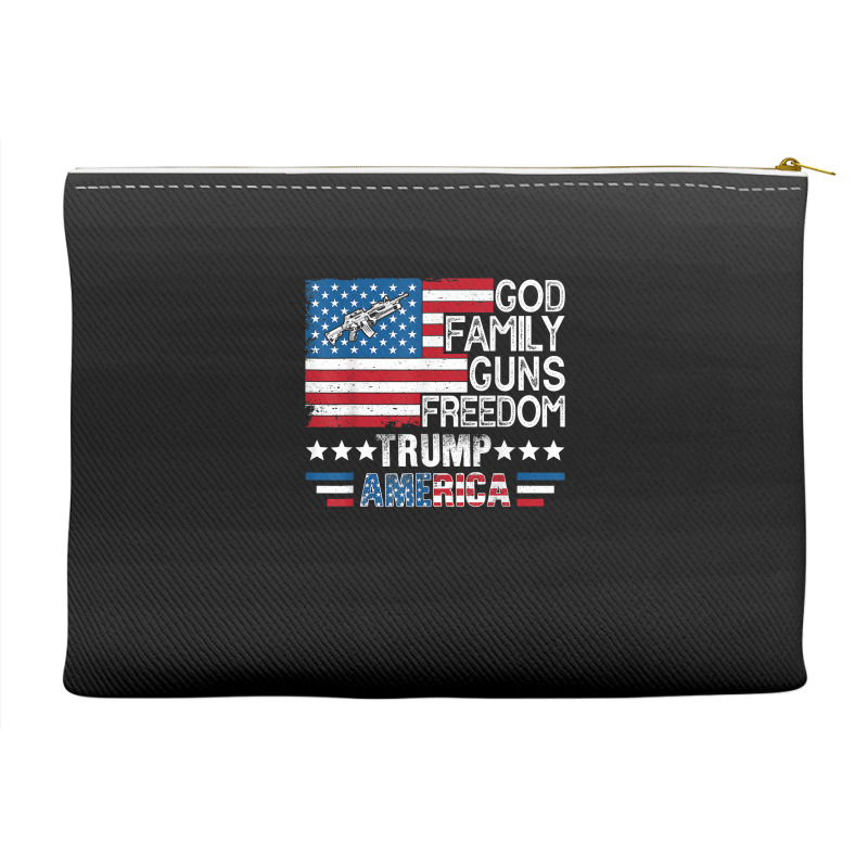 God Family Guns & Freedom Pro Trump 2024 Maga American Flag T Shirt Accessory Pouches | Artistshot