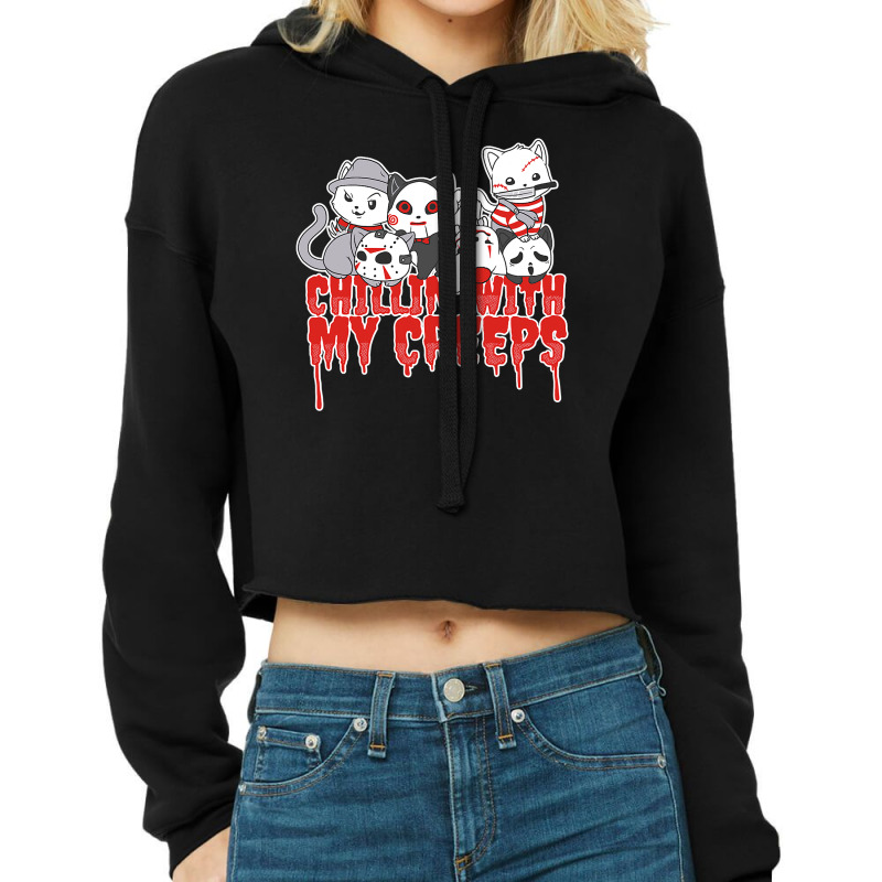 Chillin With My Creeps Cat Horror Serial Killer Halloween T Shirt Cropped Hoodie by DarleneLee89 | Artistshot